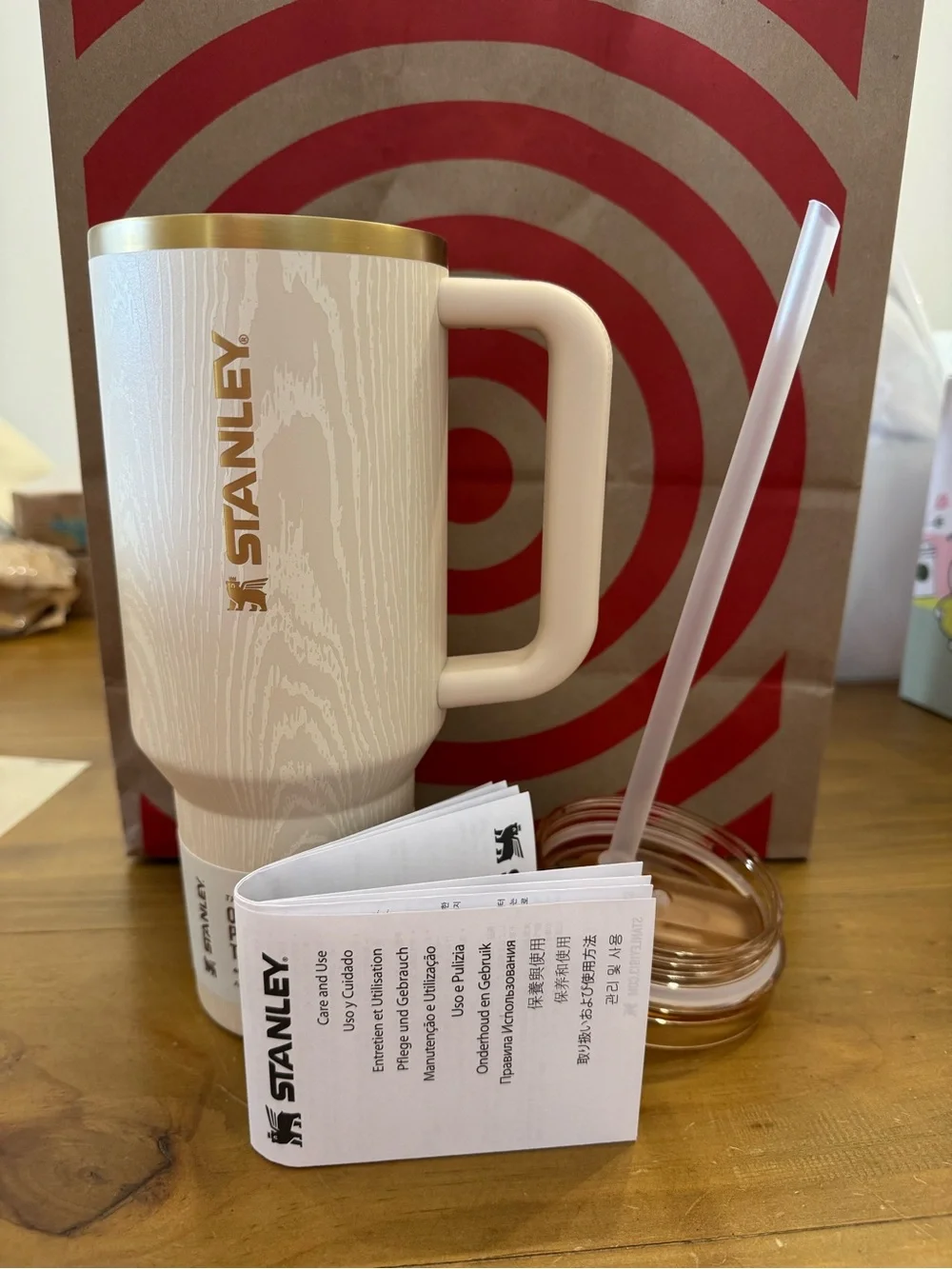 Stanley Quencher ProTour Flip Straw 40oz Cream Woodgrain Gold Tumbler
